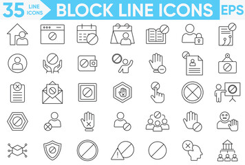 Block line icon set. key, digital, coin, node, bank, smart, decentralized finance, encryption, tokens, error, refuse, close, reject and more.Vector and illustrator set.