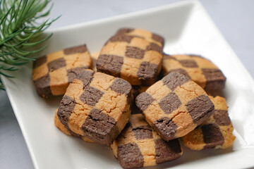 Biskut Dam (Checkered Cookies), a popular traditional cookies in Malaysia during celebration of Eid Mubarak (Hari Raya) 