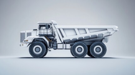 White dump truck, studio shot, side view, industrial background, transportation