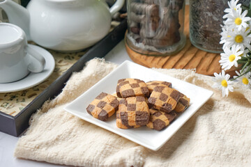 Biskut Dam (Checkered Cookies), a popular traditional cookies in Malaysia during celebration of Eid Mubarak (Hari Raya) 