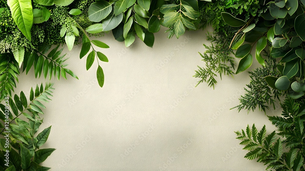 Poster lush verdant and vibrant green botanical foliage in a natural setting creating a peaceful and serene