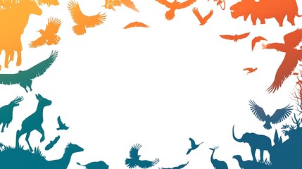 Fototapeta premium Colorful animal silhouettes frame