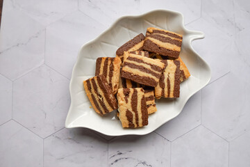 A plate of Striped Butter Cookies atau Biskut Belang.