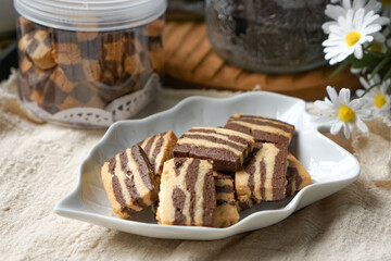 A plate of Striped Butter Cookies atau Biskut Belang.