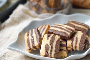 A plate of Striped Butter Cookies atau Biskut Belang.