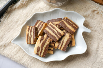 A plate of Striped Butter Cookies atau Biskut Belang.