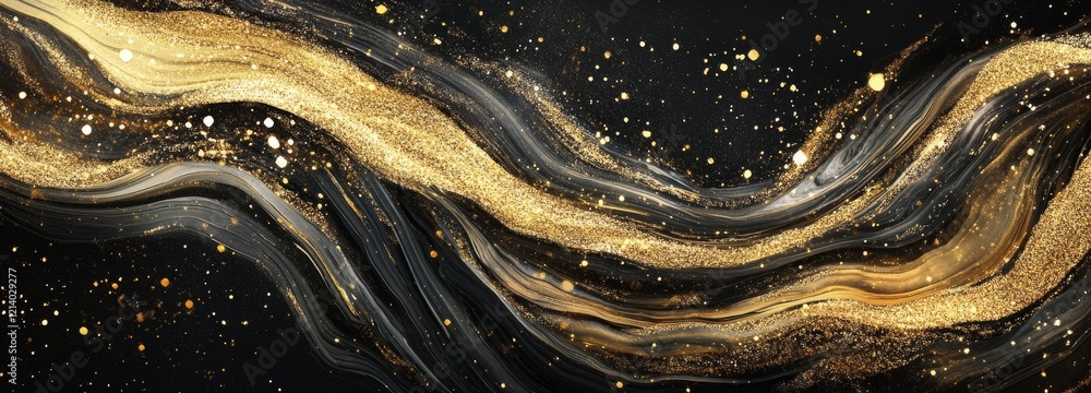 Poster golden wave patterns create a stunning abstract background in dark tones for design and artwork