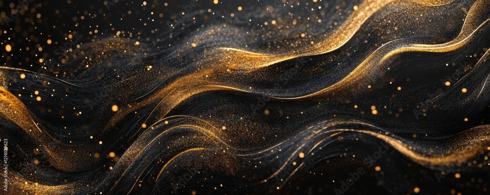 Poster golden wave patterns create a stunning abstract background in dark tones for design and artwork
