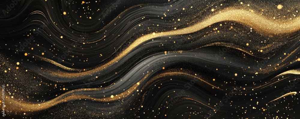 Poster golden wave patterns create a stunning abstract background in dark tones for design and artwork