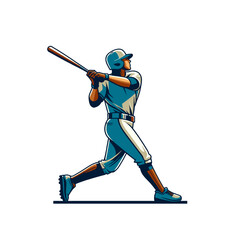 Vector illustration of a baseball player swinging a bat, wearing a uniform and helmet. Dynamic sports action concept in a modern, stylized design. Isolated vector illustration.