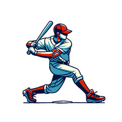 Cartoon-style baseball player preparing to swing. Bright colors and clean lines make it perfect for sports-related designs. Isolated vector illustration.