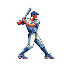 Stylized vector illustration of a baseball player preparing to hit the ball, wearing a uniform and gripping the bat confidently. Isolated vector illustration.