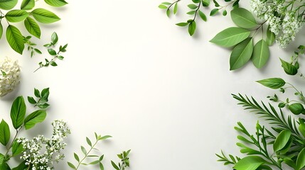 Vibrant Green Leaf Border on Bright White Background with Copy Space  Natural Fresh and Lush Foliage Frame Ideal for Eco Friendly Organic or Floral Designs