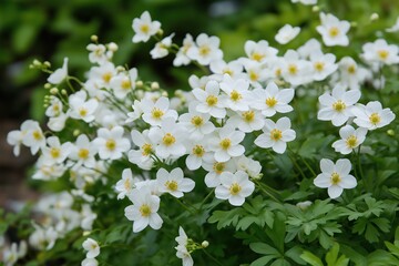 Delicate White Flowers in Lush Green Foliage A Vibrant Natural Scene
