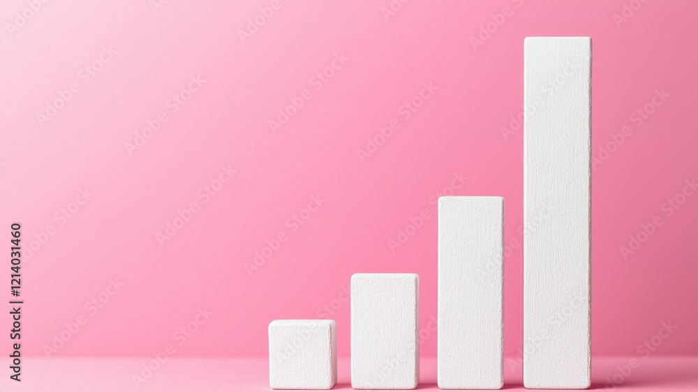 Poster white bars of varying heights on a pink background represent growth and progress in a visually appea
