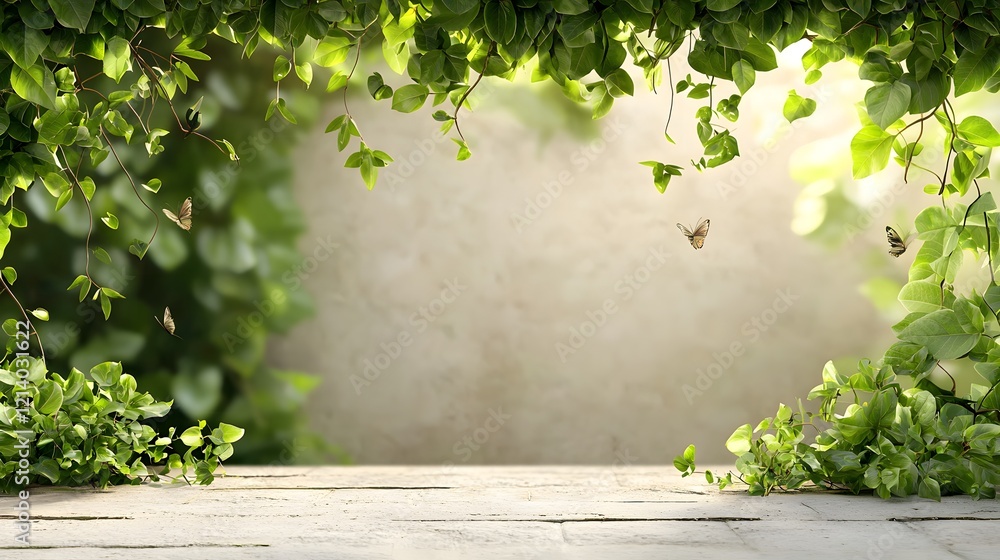 Aufkleber lush verdant foliage with soft dappled sunlight filtering through the branches creating a serene and