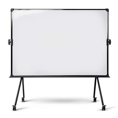 A blank presentation board on a wheeled stand, ready for use in meetings or workshops. isolated on white background