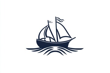 Simple elegant sailboat icon on waves.