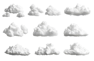 Various fluffy white clouds on transparent background