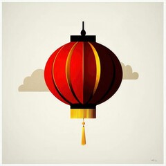 Obraz premium Red and Gold Chinese Lantern Floating in a Cloudy Sky - Asian Festive Decoration