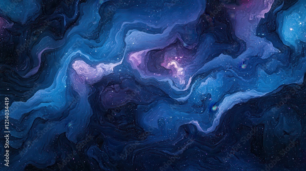 Poster Abstract Deep Space Nebula with Fluid Swirls and Sparkling Stars, High-Resolution Background Texture.