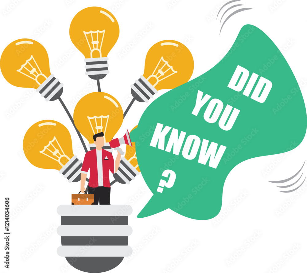 Fototapete did you know? concept illustration, expert information, explanation or solution, businessman riding 