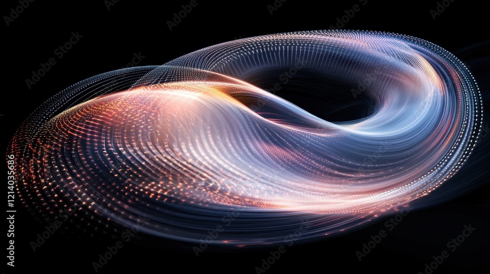 Poster abstract flowing particle wave with gradient colors on black background