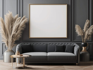 ISO A Paper Size Frame Mockup: Living Room Wall Poster in Modern Interior with House Background, 3D Render