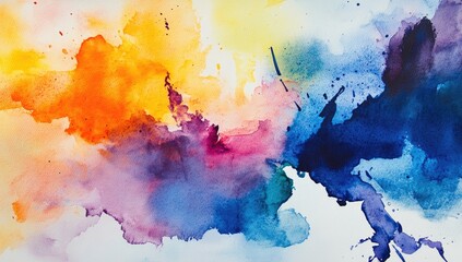 Obraz premium A close-up of an artist's hand holding a paintbrush, painting vibrant watercolor strokes on paper with rich colors and textures