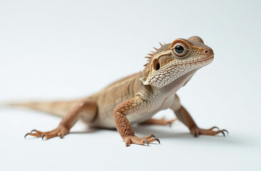 Obraz premium Lizard with detailed scales and vibrant patterns, depicted in realistic style, posed on a plain white background, nature concept