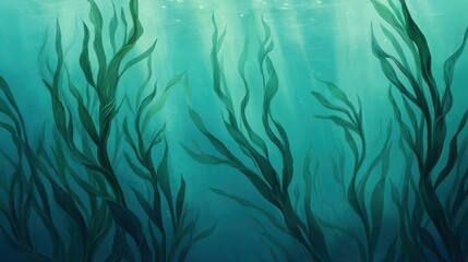 Sundappled Underwater Seaweed Forest Vibrant Aquatic Plants and Dancing Light Beams