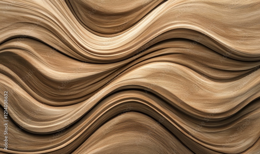 Wall mural Wooden, wavy texture, light brown, flowing, carved background.