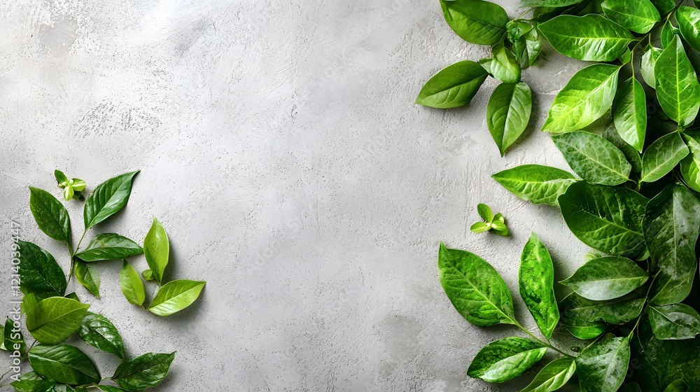 Aufkleber overhead view of a vibrant natural green leaf arrangement with fresh foliage and botanical elements 