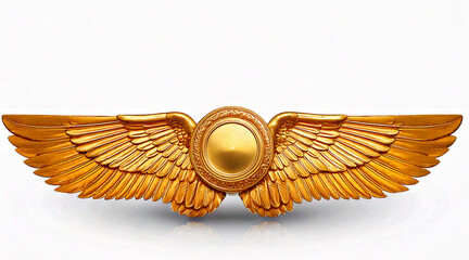  handmade symbol gold winged disc isolated on white