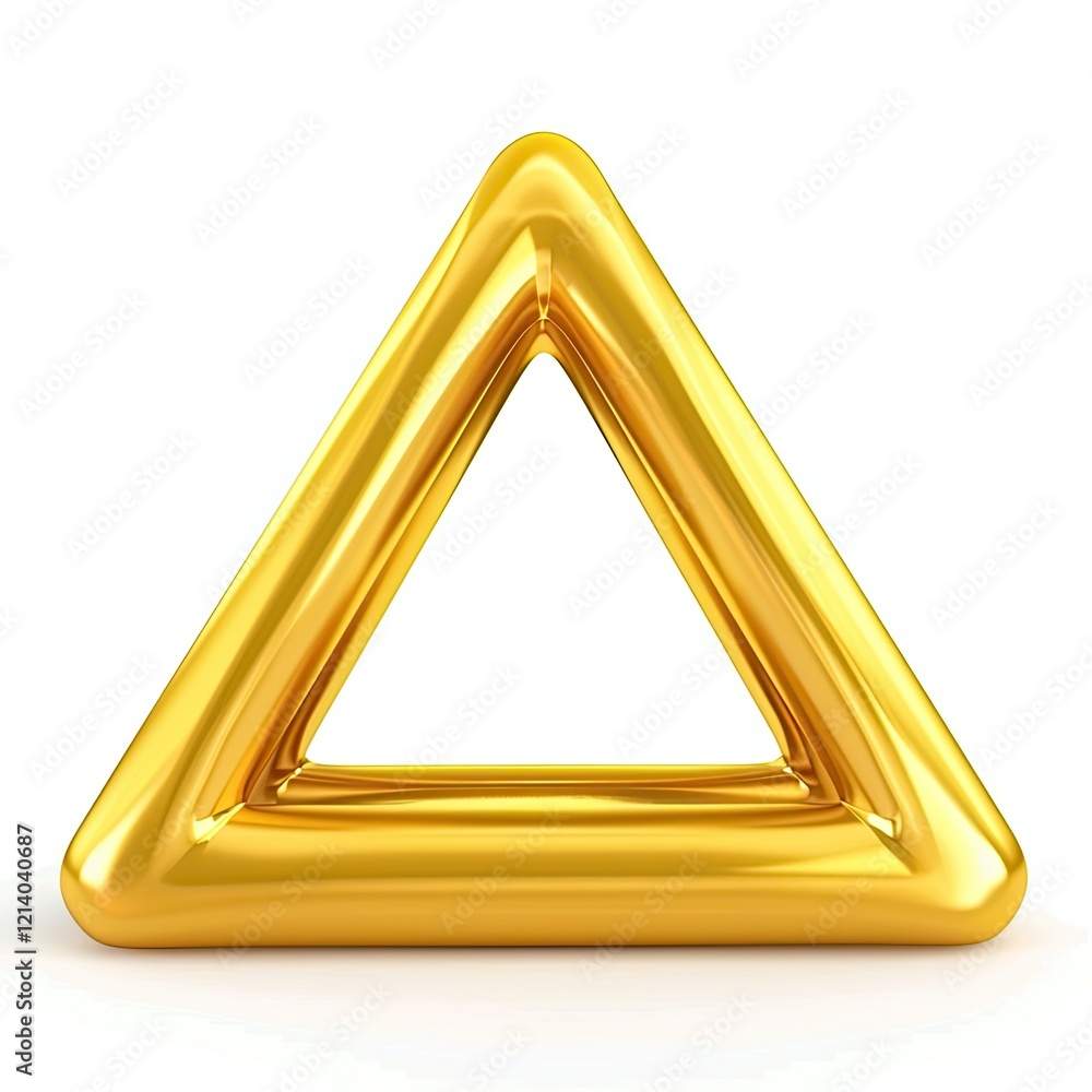 Poster a shiny golden triangular frame with a smooth, reflective surface. isolated on white background