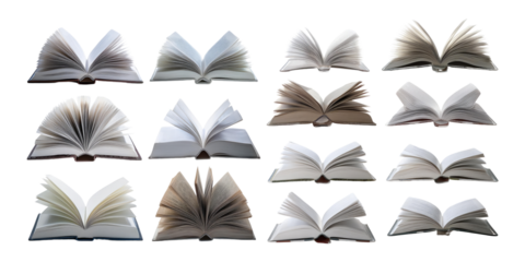 Collection of Open Books on White Background, PNG collection, set bundle, isolate on transparent or white background