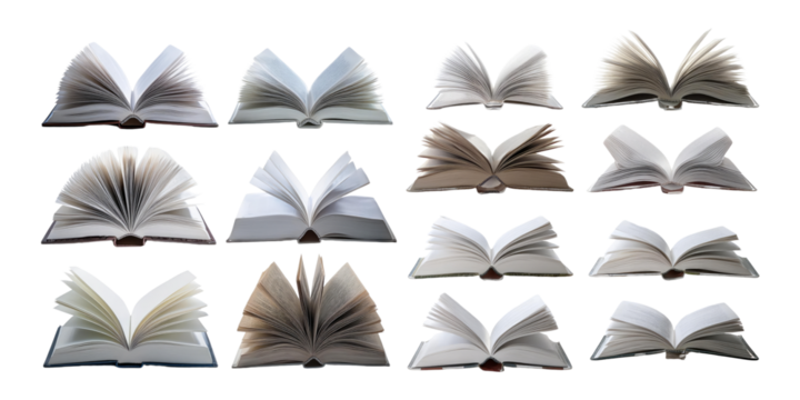 Collection of Open Books on White Background, PNG collection, set bundle, isolate on transparent or white background