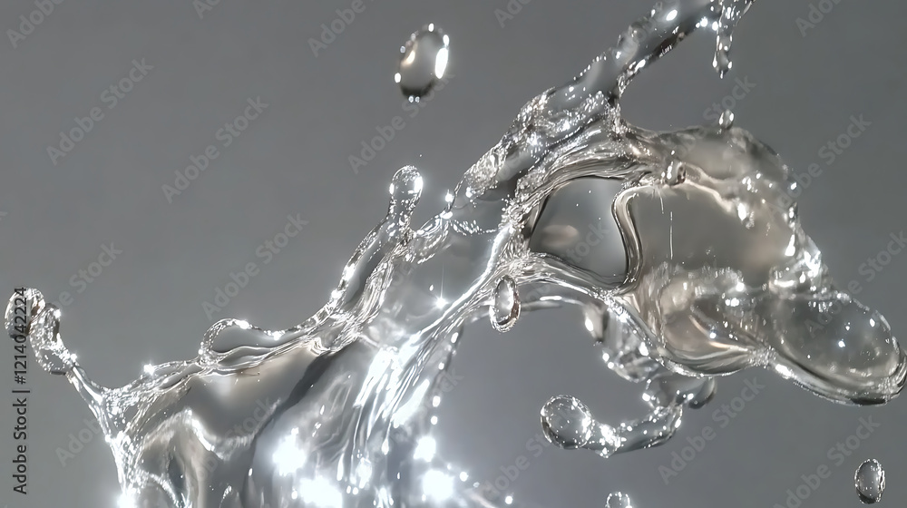 Poster macro shot of clear water splashing, showcasing dynamic movement and reflections. image captures bea