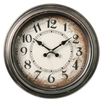Analog metal wall clock on white background.