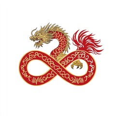 Fototapeta premium Red Dragon Forming Infinity Symbol Asian Mythology and Endless Prosperity Design