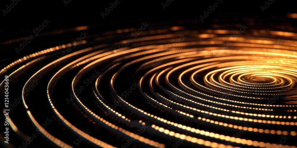 Poster abstract golden spiral pattern on black background with bokeh effect.