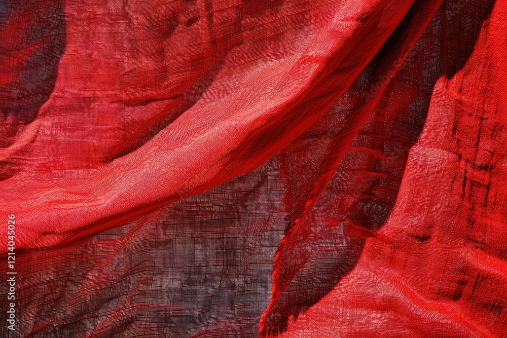 Poster red cloth flowing in the wind creating abstract shapes
