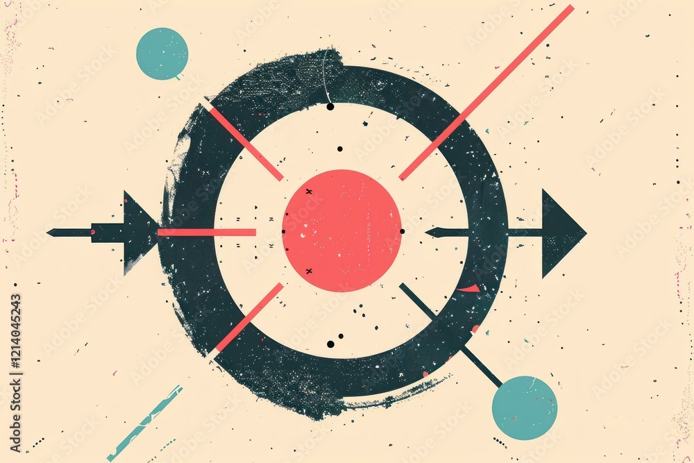 Poster geometric shapes are creating a dynamic composition on a grunge textured background