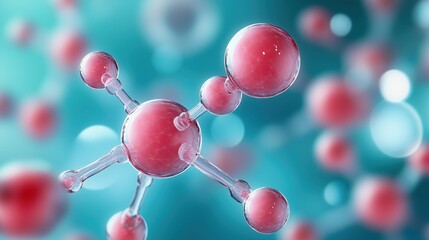 Visual representation of molecular structure with red spheres on a blue background, showcasing scientific concepts