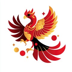 Obraz premium Majestic Red and Gold Phoenix Bird, Mythical Creature Design