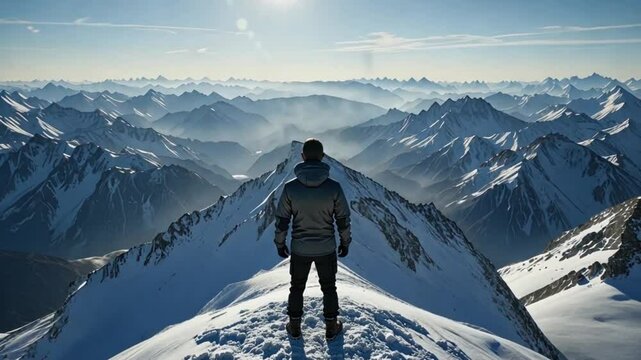 A man on the peak of snow mountain