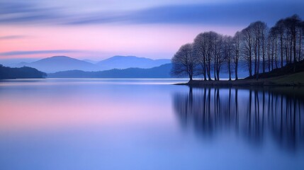 Obraz premium Serene Patterns in a Twilight Lake Landscape