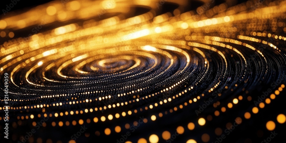 Poster golden particle swirl abstract background with depth of field.