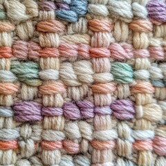 Close-Up of Hand-Woven Colorful Wool Textile with Textured Pattern.