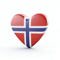 Obraz premium Heart-shaped symbol featuring the Norwegian flag in vibrant colors on a white background